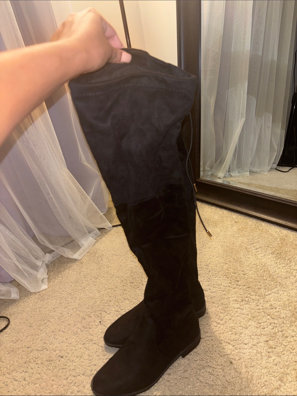 Yoki Black Over-the-Knee Suede Boots
